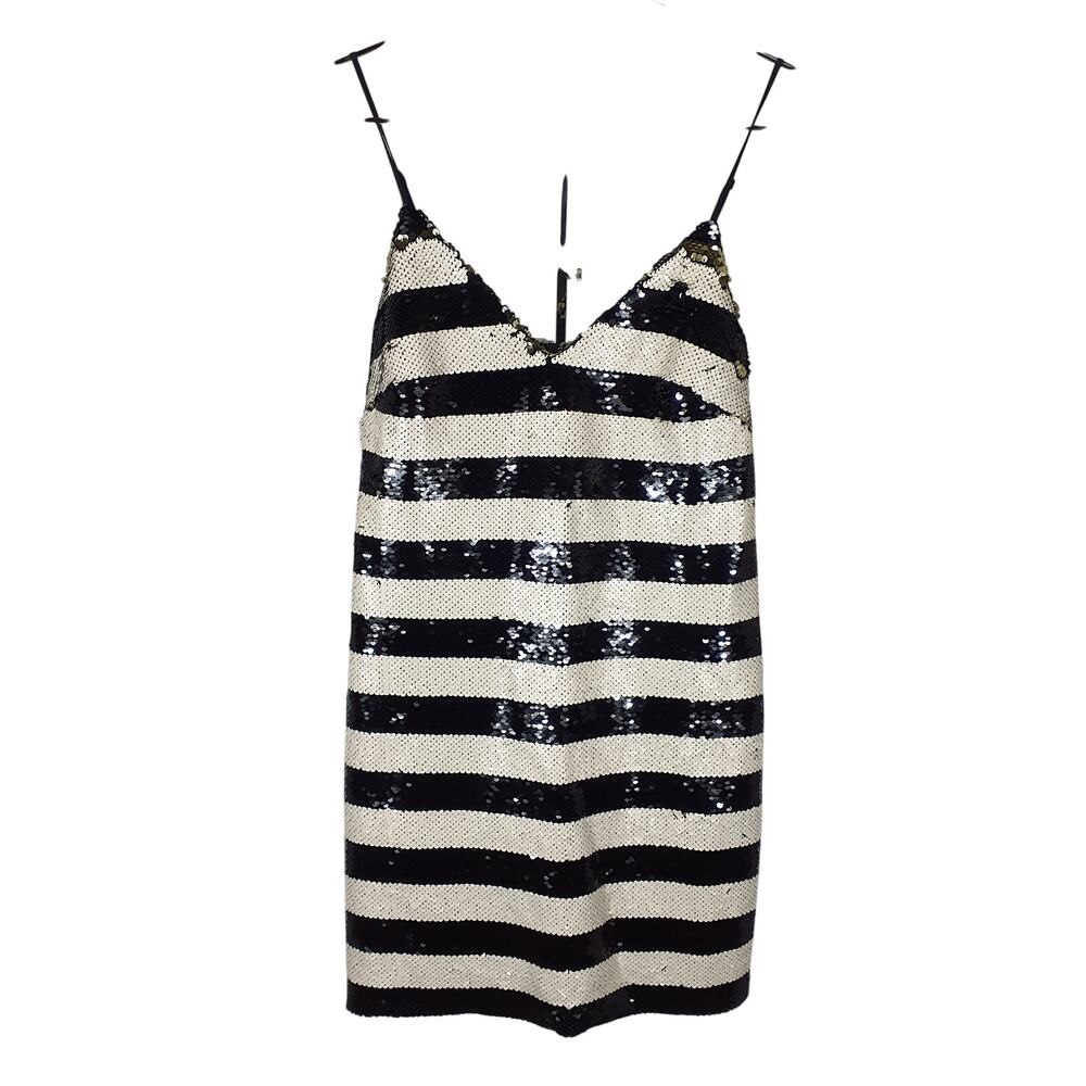 L'Agence Striped Sequin Black Ivory Elora Mini Size 2 Dress - Picture 2 of 6